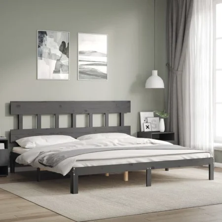 Estructura de cama con cabecero madera maciza gris 200x200 cm de vidaXL, Camas y somieres - Ref: Foro24-3193618, Precio: 171,...