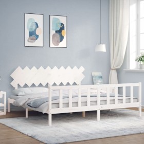 Weißer Massivholzbettrahmen mit Kopfteil 200x200 cm von vidaXL, Betten und Lattenroste - Ref: Foro24-3193487, Preis: 159,90 €...