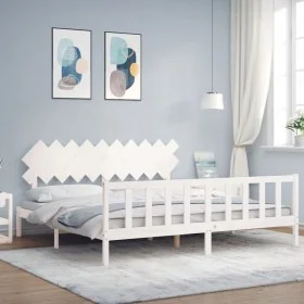 White solid wood bed frame with headboard 200x200 cm by vidaXL, Beds and slatted bases - Ref: Foro24-3193487, Price: 157,38 €...