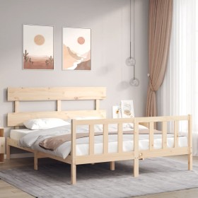 Doppelbettgestell mit Kopfteil aus Massivholz von vidaXL, Betten und Lattenroste - Ref: Foro24-3193276, Preis: 151,38 €, Raba...
