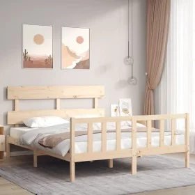 Double bed frame with solid wood headboard by vidaXL, Beds and slatted bases - Ref: Foro24-3193276, Price: 149,06 €, Discount: %