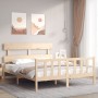 Double bed frame with solid wood headboard by vidaXL, Beds and slatted bases - Ref: Foro24-3193276, Price: 151,38 €, Discount: %