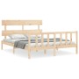 Double bed frame with solid wood headboard by vidaXL, Beds and slatted bases - Ref: Foro24-3193276, Price: 151,38 €, Discount: %
