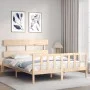 Double bed frame with solid wood headboard by vidaXL, Beds and slatted bases - Ref: Foro24-3193276, Price: 149,06 €, Discount: %