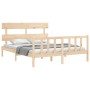 Double bed frame with solid wood headboard by vidaXL, Beds and slatted bases - Ref: Foro24-3193276, Price: 151,38 €, Discount: %
