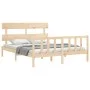 Double bed frame with solid wood headboard by vidaXL, Beds and slatted bases - Ref: Foro24-3193276, Price: 149,06 €, Discount: %