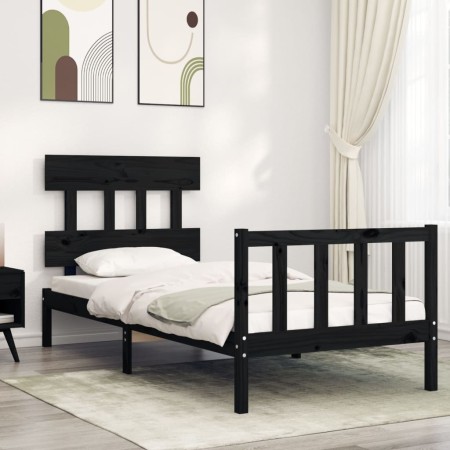 Bed frame with black solid wood headboard 100x200 cm by vidaXL, Beds and slatted bases - Ref: Foro24-3193330, Price: 130,83 €...