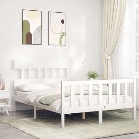 Estructura de cama con cabecero madera maciza blanco 140x190 cm de vidaXL, Camas y somieres - Ref: Foro24-3193317, Precio: 13...
