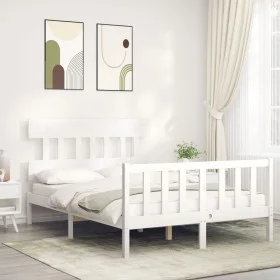 Weißer Massivholzbettrahmen mit Kopfteil 140x190 cm von vidaXL, Betten und Lattenroste - Ref: Foro24-3193317, Preis: 131,38 €...