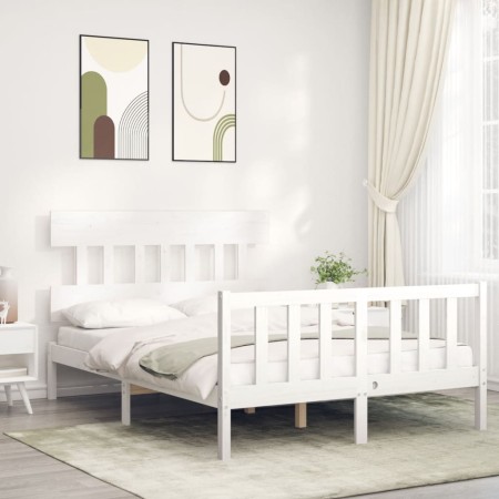 Weißer Massivholzbettrahmen mit Kopfteil 140x190 cm von vidaXL, Betten und Lattenroste - Ref: Foro24-3193317, Preis: 136,03 €...