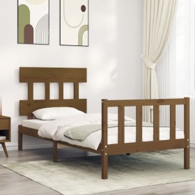 Estructura cama con cabecero madera maciza marrón miel 90x200cm