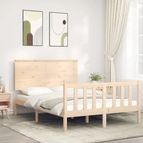 Double bed frame with solid wood headboard by vidaXL, Beds and slatted bases - Ref: Foro24-3193371, Price: 122,25 €, Discount: %