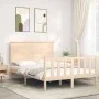 Double bed frame with solid wood headboard by vidaXL, Beds and slatted bases - Ref: Foro24-3193371, Price: 122,25 €, Discount: %