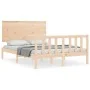 Double bed frame with solid wood headboard by vidaXL, Beds and slatted bases - Ref: Foro24-3193371, Price: 122,25 €, Discount: %