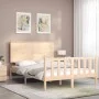 Double bed frame with solid wood headboard by vidaXL, Beds and slatted bases - Ref: Foro24-3193371, Price: 122,25 €, Discount: %