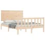 Double bed frame with solid wood headboard by vidaXL, Beds and slatted bases - Ref: Foro24-3193371, Price: 122,25 €, Discount: %