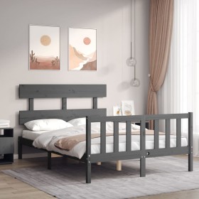 Estructura de cama con cabecero madera maciza gris 120x200 cm