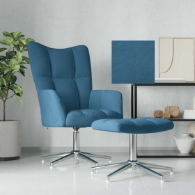 Sillón de relax con taburete terciopelo azul