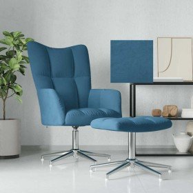 Sillón de relax con taburete terciopelo azul Sillón de relax con taburete terciopelo azul