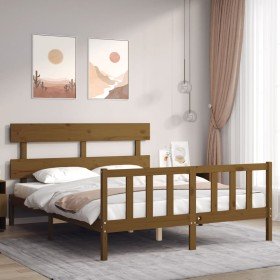 Estructura de cama con cabecero madera marrón miel 160x200 cm