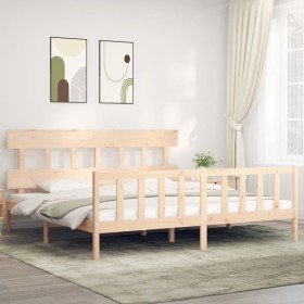 Doppelbettgestell mit Kopfteil aus Massivholz von vidaXL, Betten und Lattenroste - Ref: Foro24-3193351, Preis: 148,54 €, Raba...