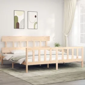 Double bed frame with solid wood headboard by vidaXL, Beds and slatted bases - Ref: Foro24-3193351, Price: 146,51 €, Discount: %