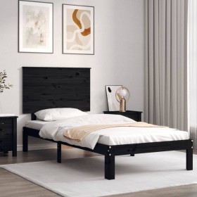 Estructura de cama con cabecero madera maciza negro 90x200 cm