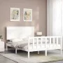 Double bed frame with white solid wood headboard by vidaXL, Beds and slatted bases - Ref: Foro24-3193372, Price: 141,86 €, Di...