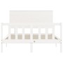 Double bed frame with white solid wood headboard by vidaXL, Beds and slatted bases - Ref: Foro24-3193372, Price: 143,74 €, Di...