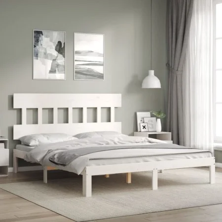 Estructura de cama con cabecero madera maciza blanco 160x200 cm de vidaXL, Camas y somieres - Ref: Foro24-3193607, Precio: 14...
