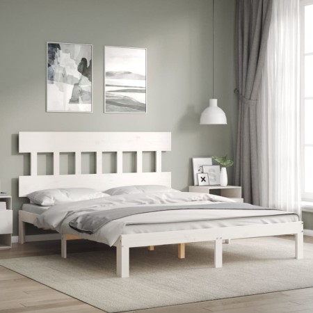 Weißer Massivholzbettrahmen mit Kopfteil 160x200 cm von vidaXL, Betten und Lattenroste - Ref: Foro24-3193607, Preis: 151,88 €...