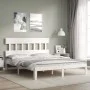 Weißer Massivholzbettrahmen mit Kopfteil 160x200 cm von vidaXL, Betten und Lattenroste - Ref: Foro24-3193607, Preis: 149,94 €...