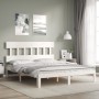 Weißer Massivholzbettrahmen mit Kopfteil 160x200 cm von vidaXL, Betten und Lattenroste - Ref: Foro24-3193607, Preis: 151,88 €...