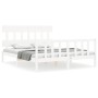 White solid wood bed frame with headboard 160x200 cm by vidaXL, Beds and slatted bases - Ref: Foro24-3193347, Price: 140,82 €...
