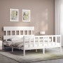 White solid wood bed frame with headboard 160x200 cm by vidaXL, Beds and slatted bases - Ref: Foro24-3193347, Price: 140,82 €...