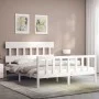 White solid wood bed frame with headboard 160x200 cm by vidaXL, Beds and slatted bases - Ref: Foro24-3193347, Price: 139,03 €...