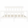 White solid wood bed frame with headboard 160x200 cm by vidaXL, Beds and slatted bases - Ref: Foro24-3193347, Price: 140,82 €...