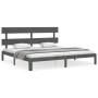Gray solid wood bed frame with headboard 200x200cm by vidaXL, Beds and slatted bases - Ref: Foro24-3193553, Price: 175,04 €, ...