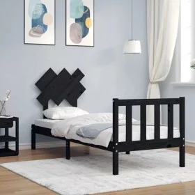 Single bed frame with black solid wood headboard by vidaXL, Beds and slatted bases - Ref: Foro24-3193430, Price: 116,87 €, Di...
