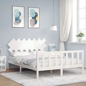 Double bed frame with white solid wood headboard by vidaXL, Beds and slatted bases - Ref: Foro24-3193472, Price: 137,82 €, Di...