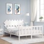 Double bed frame with white solid wood headboard by vidaXL, Beds and slatted bases - Ref: Foro24-3193472, Price: 139,59 €, Di...