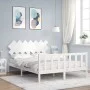 Double bed frame with white solid wood headboard by vidaXL, Beds and slatted bases - Ref: Foro24-3193472, Price: 137,82 €, Di...
