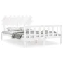 Double bed frame with white solid wood headboard by vidaXL, Beds and slatted bases - Ref: Foro24-3193472, Price: 137,82 €, Di...
