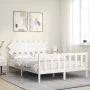 Double bed frame with white solid wood headboard by vidaXL, Beds and slatted bases - Ref: Foro24-3193472, Price: 137,82 €, Di...