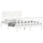 Double bed frame with white solid wood headboard by vidaXL, Beds and slatted bases - Ref: Foro24-3193472, Price: 137,82 €, Di...