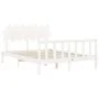Double bed frame with white solid wood headboard by vidaXL, Beds and slatted bases - Ref: Foro24-3193472, Price: 137,82 €, Di...