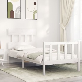 Estructura de cama con cabecero madera maciza blanco 90x200 cm de vidaXL, Camas y somieres - Ref: Foro24-3193322, Precio: 93,...