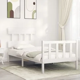 White solid wood bed frame with headboard 90x200 cm by vidaXL, Beds and slatted bases - Ref: Foro24-3193322, Price: 92,43 €, ...