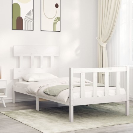 Weißer Massivholzbettrahmen mit Kopfteil 90x200 cm von vidaXL, Betten und Lattenroste - Ref: Foro24-3193322, Preis: 93,59 €, ...