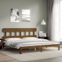 Honey brown solid wood bed frame and headboard 200x200 cm by vidaXL, Beds and slatted bases - Ref: Foro24-3193619, Price: 168...